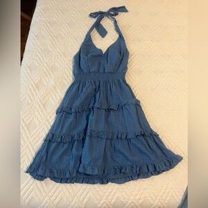 Blue Halterneck Backless Mini Dress
